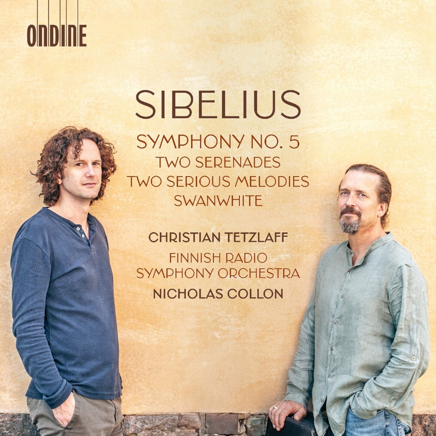 CD cover featuring two men and text listing Sibelius’s Symphony No. 5.