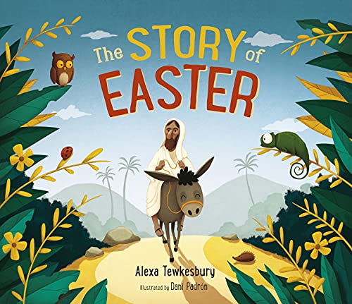 Book cover: Jesus on a donkey, with animals, titled "The Story of Easter".