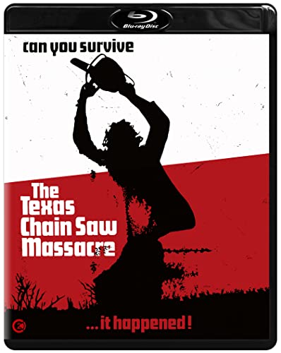 Blu-ray cover for "The Texas Chain Saw Massacre" featuring a silhouetted figure with a chainsaw.