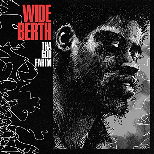 Black and white portrait of Tha God Fahim with abstract white lines.