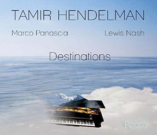 CD cover showing a grand piano floating above clouds with a mountain landscape reflection.