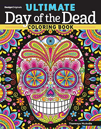 Colorful Day of the Dead skull and floral designs on a coloring book cover.