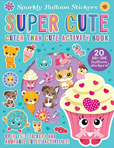 Colorful activity book cover with cute animal and food sticker designs.