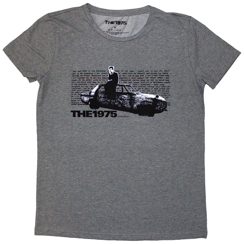 Small black t-shirt with a vintage car photograph, likely band merchandise.