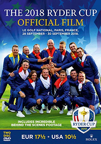 2018 Ryder Cup DVD cover featuring the USA and Europe teams celebrating.