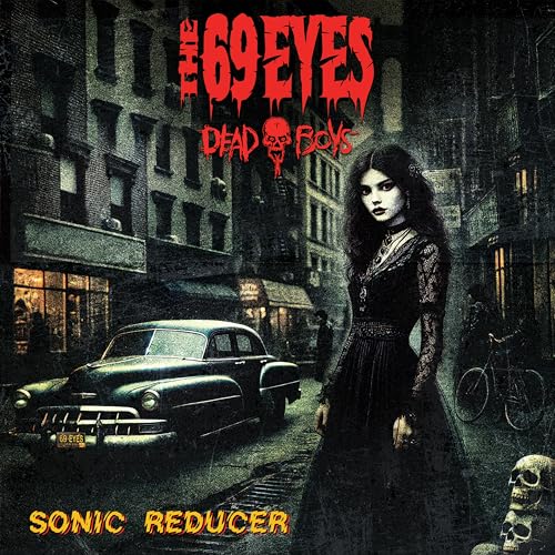 Album cover for The 69 Eyes and Dead Boys, featuring a woman and car.