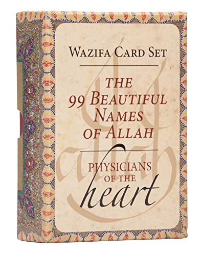 Box set of The 99 Beautiful Names of Allah oracle cards with ornate borders.