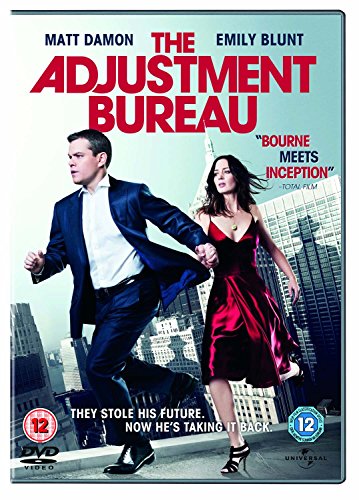 DVD cover for "The Adjustment Bureau" featuring Matt Damon and Emily Blunt.