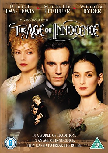 DVD cover for "The Age of Innocence" featuring Day-Lewis, Pfeiffer, and Ryder.