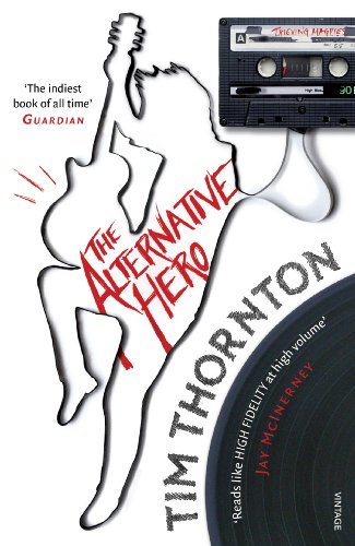 Book cover: white silhouette jumping, cassette tape, vinyl record, red text.
