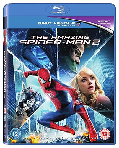Blu-ray cover for "The Amazing Spider-Man 2" featuring Spider-Man and characters.
