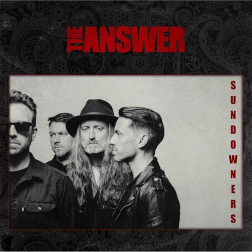 Black and white portrait of the four band members of The Answer on vinyl.
