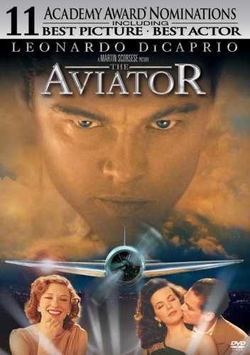 DVD cover for "The Aviator" featuring Leonardo DiCaprio and a vintage airplane.