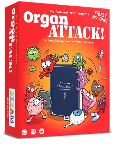 Red game box with cartoon organs and a syringe, titled "Organ Attack!".