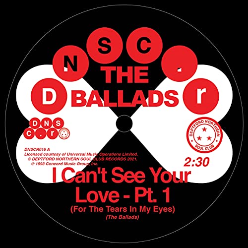 Vinyl record label with red and white design, text “The Ballads” and song title.