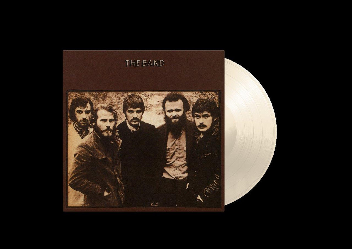 The Band album cover with four musicians and a bone-white vinyl record.