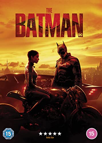 The Batman" DVD cover featuring Batman and Selina Kyle on a motorcycle.
