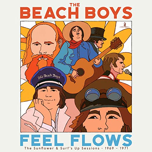 Album cover for The Beach Boys’ “Feel Flows” with illustrated portraits.
