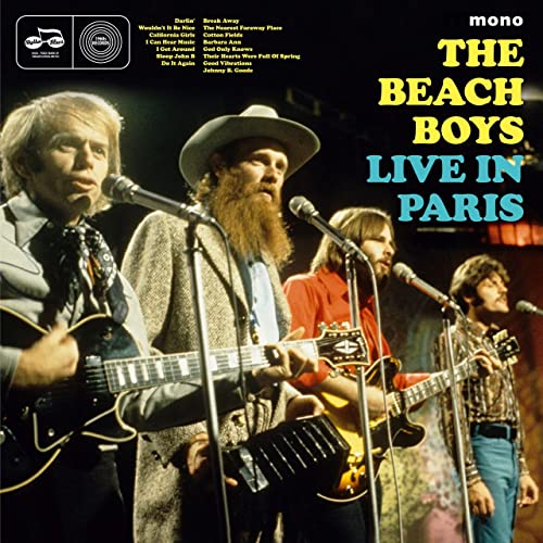The Beach Boys performing live in Paris, 1969, vinyl album cover.