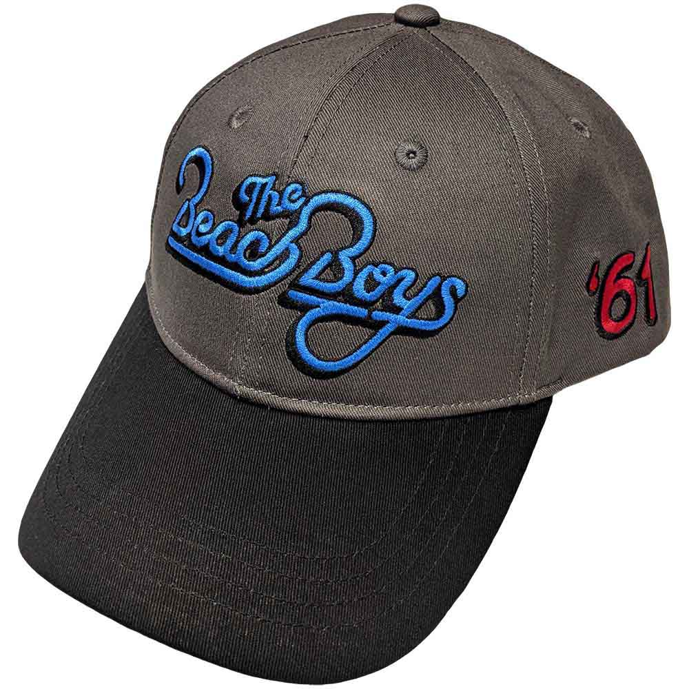 A navy blue baseball cap featuring The Beach Boys logo embroidered on the front.