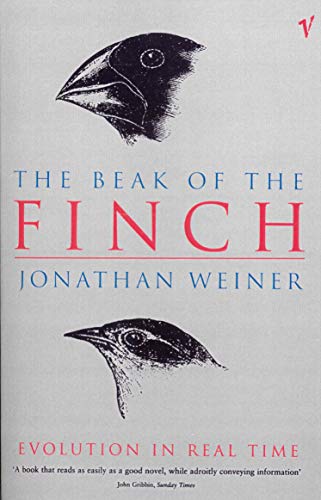 Book cover featuring two finch heads, title "The Beak Of The Finch".