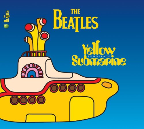 Yellow Submarine album cover featuring cartoon submarine and Beatles logo.