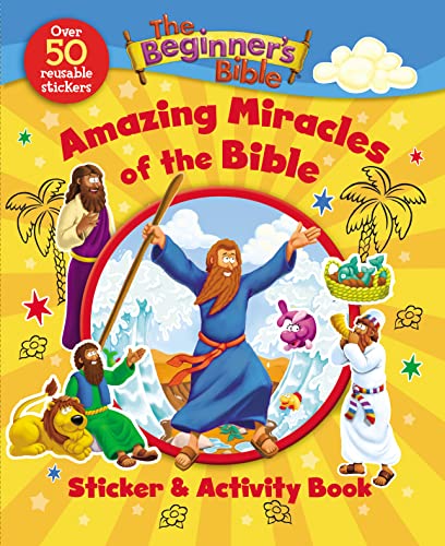 The Beginner's Bible sticker and activity book cover featuring cartoon biblical figures and miracles.