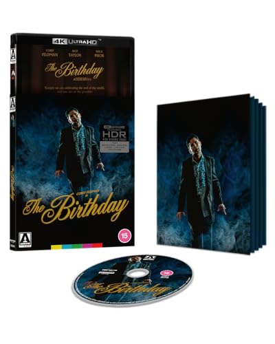 The Birthday" Blu-ray case with a man in a suit, disc, and packaging.