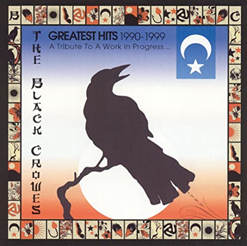 CD cover with a black crow silhouette against a sun, bordered by small icons.