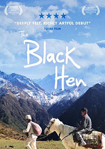 Movie poster for "The Black Hen" featuring mountains and people with a horse.