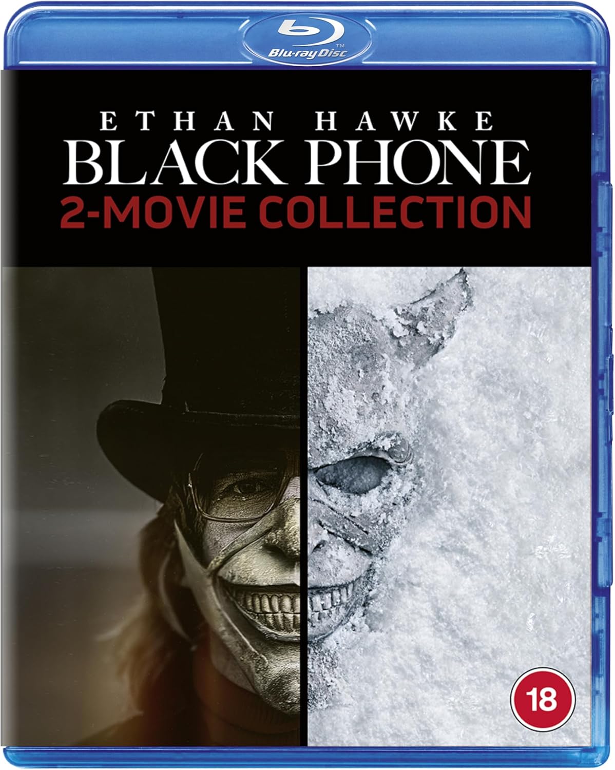 Blu-ray case for The Black Phone 2-movie collection featuring a split-face mask design.