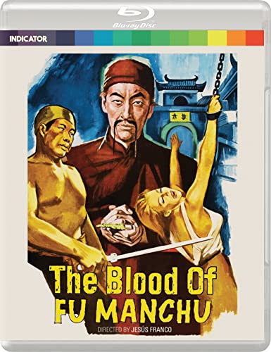Blu-ray cover for "The Blood of Fu Manchu" featuring a menacing figure and captive.