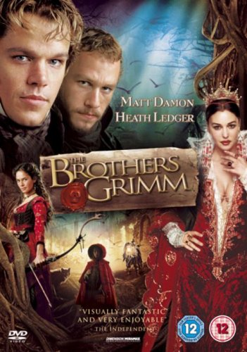 DVD cover for "The Brothers Grimm" featuring Matt Damon, Heath Ledger, and Lena Headey.