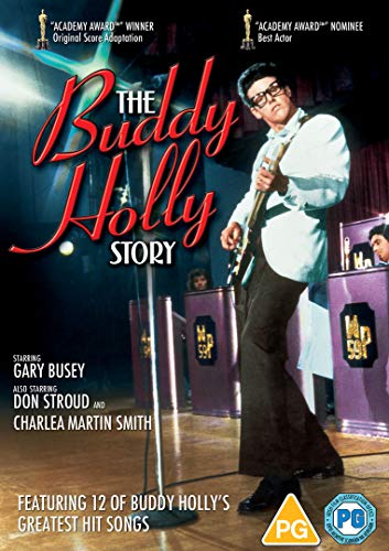 DVD cover featuring a man playing guitar on stage, titled "The Buddy Holly Story".