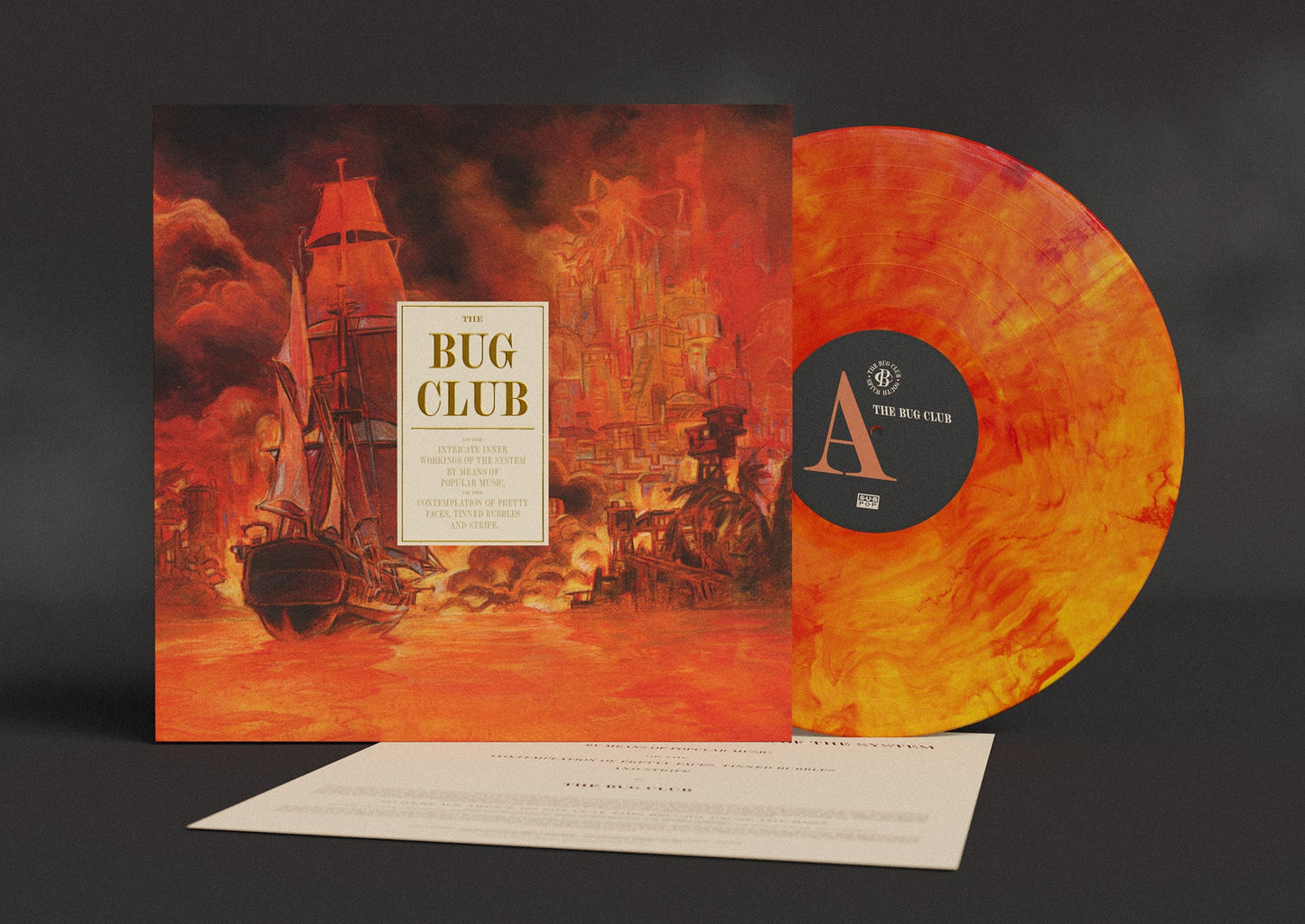 The Bug Club vinyl record with orange marbled disc and illustrated ship cover art.