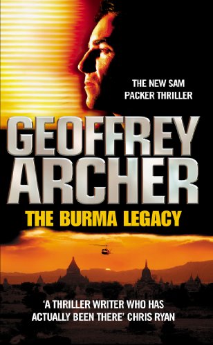 Book cover: "The Burma Legacy" by Geoffrey Archer, with a man's face and landscape.
