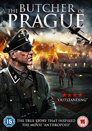 DVD cover for "The Butcher of Prague" depicting a Nazi officer and wartime destruction.