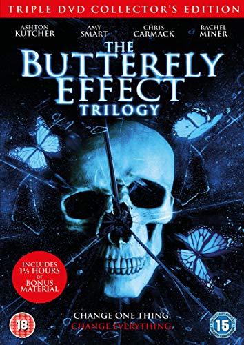 "The Butterfly Effect Trilogy" DVD cover featuring a skull with butterflies and dark background.
