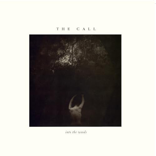 Dark forest scene with a figure raising arms, album cover art.