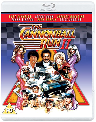 The Cannonball Run II" Blu-ray cover with cast photos and checkered flag design.