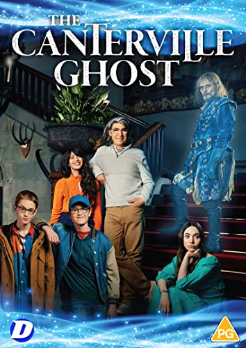A group of people pose on a staircase with a ghostly figure standing nearby.