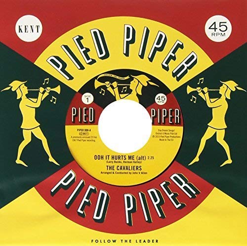 A 7-inch vinyl record label featuring Pied Piper branding, yellow silhouettes, and song information.