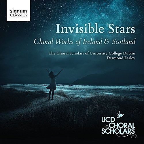 CD cover: dark landscape, silhouette of a person, and starry sky.