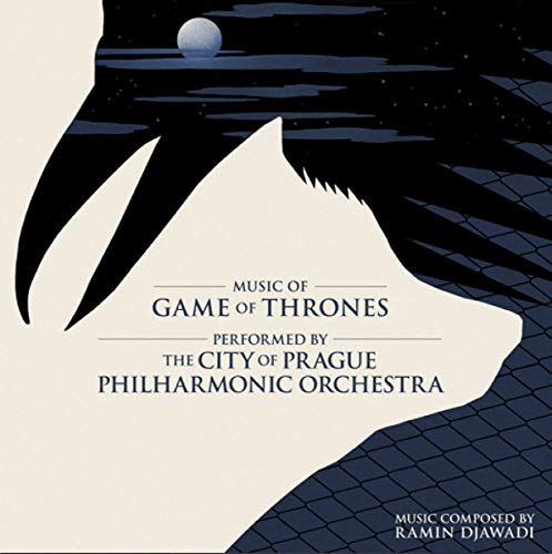 Game of Thrones vinyl record cover featuring a stark white direwolf silhouette.