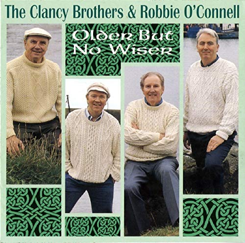 CD cover featuring four men in sweaters, Irish design background.