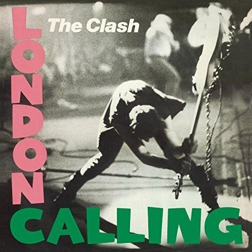 The Clash's "London Calling" vinyl album cover, featuring a black-and-white image of a person.