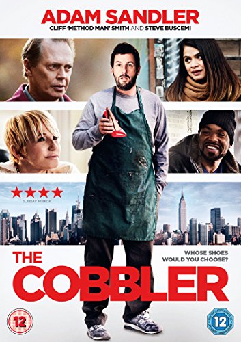 DVD cover for "The Cobbler" featuring Adam Sandler in an apron, with cast images above.