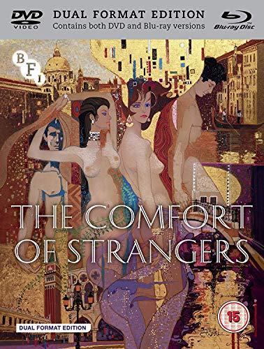 Blu-ray cover for “The Comfort Of Strangers” featuring art nouveau-style figures.