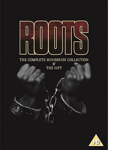 DVD cover for "Roots" depicting shackled hands and the series title.
