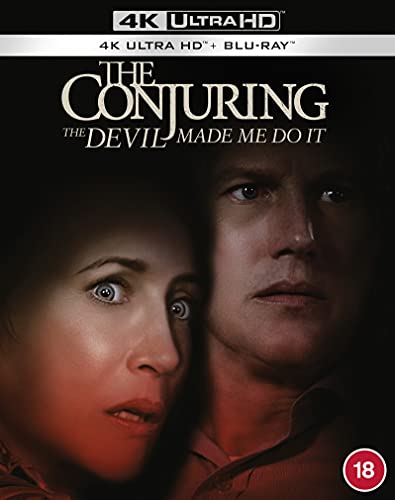 The Conjuring: The Devil Made Me Do It" Blu-ray cover with Ed and Lorraine Warren.